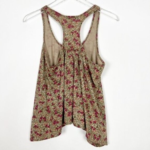 dELiA*s Tank Top Women's Size M Tan Red Olive Floral Print Asymmetrical Hem Boho - Picture 9 of 10